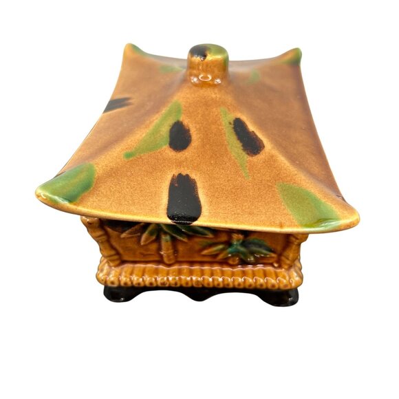 1960s MCM Ceramic Bamboo Style Ashtray Set of 3 with holder Lidded Made in Japan - Picture 4 of 16